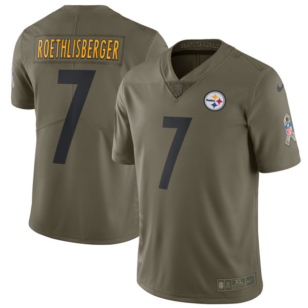 Youth Pittsburgh Steelers #7 Roethlisberger Nike Olive Salute To Service Limited NFL Jerseys